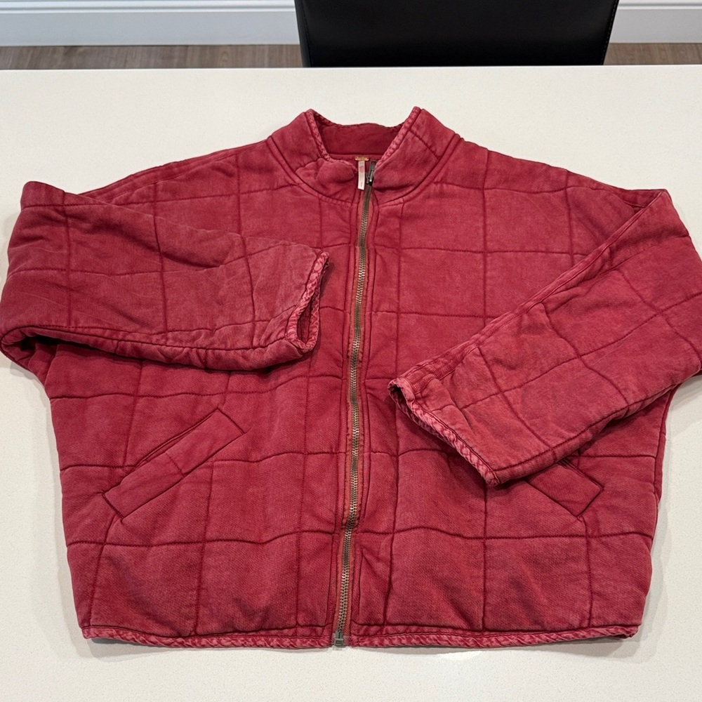 Free People Red (Cerise) dolman sleeve quilted jacket. Excellent condition.